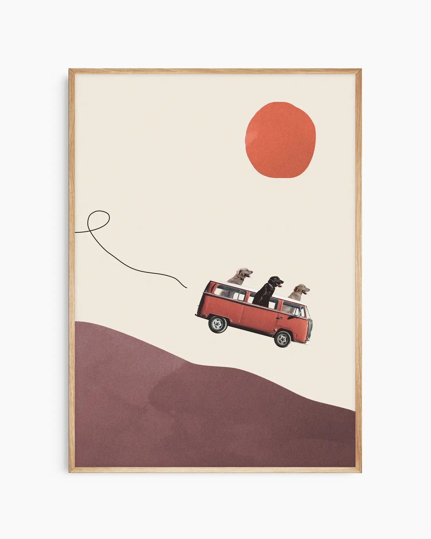 Warm, minimalist wall art in light gray tones on a light gray background, shown in a oak frame.