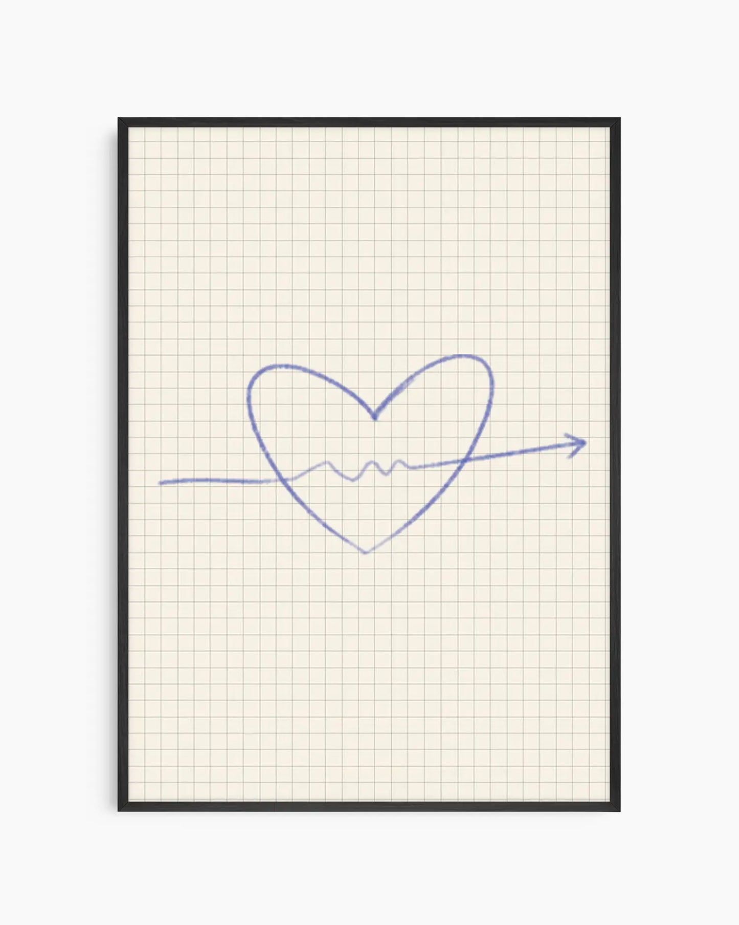 Heart shape with a line graph on grid paper in a black frame