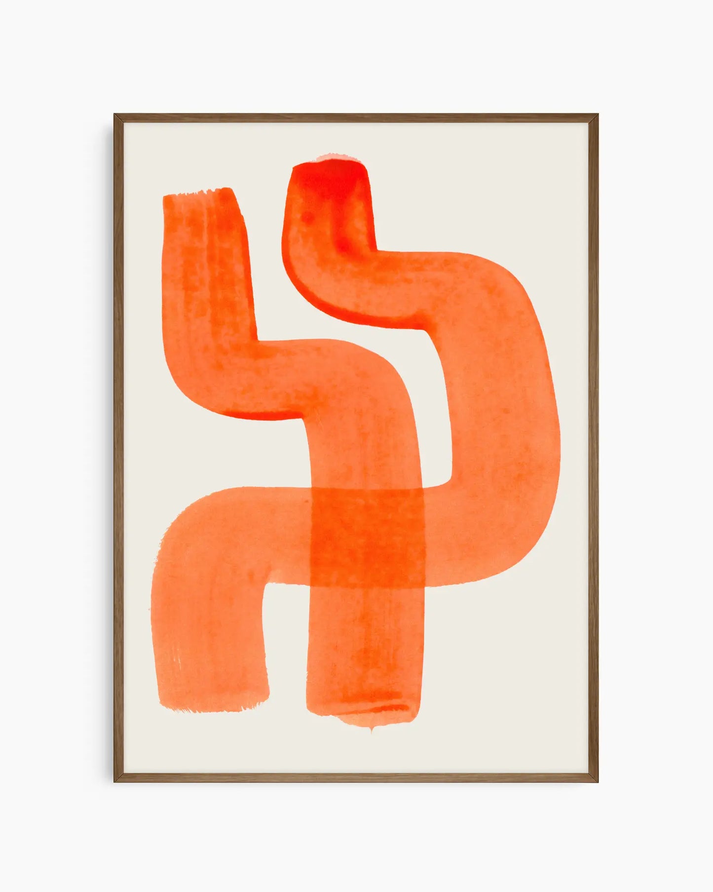 Framed abstract art with orange shapes on a white background