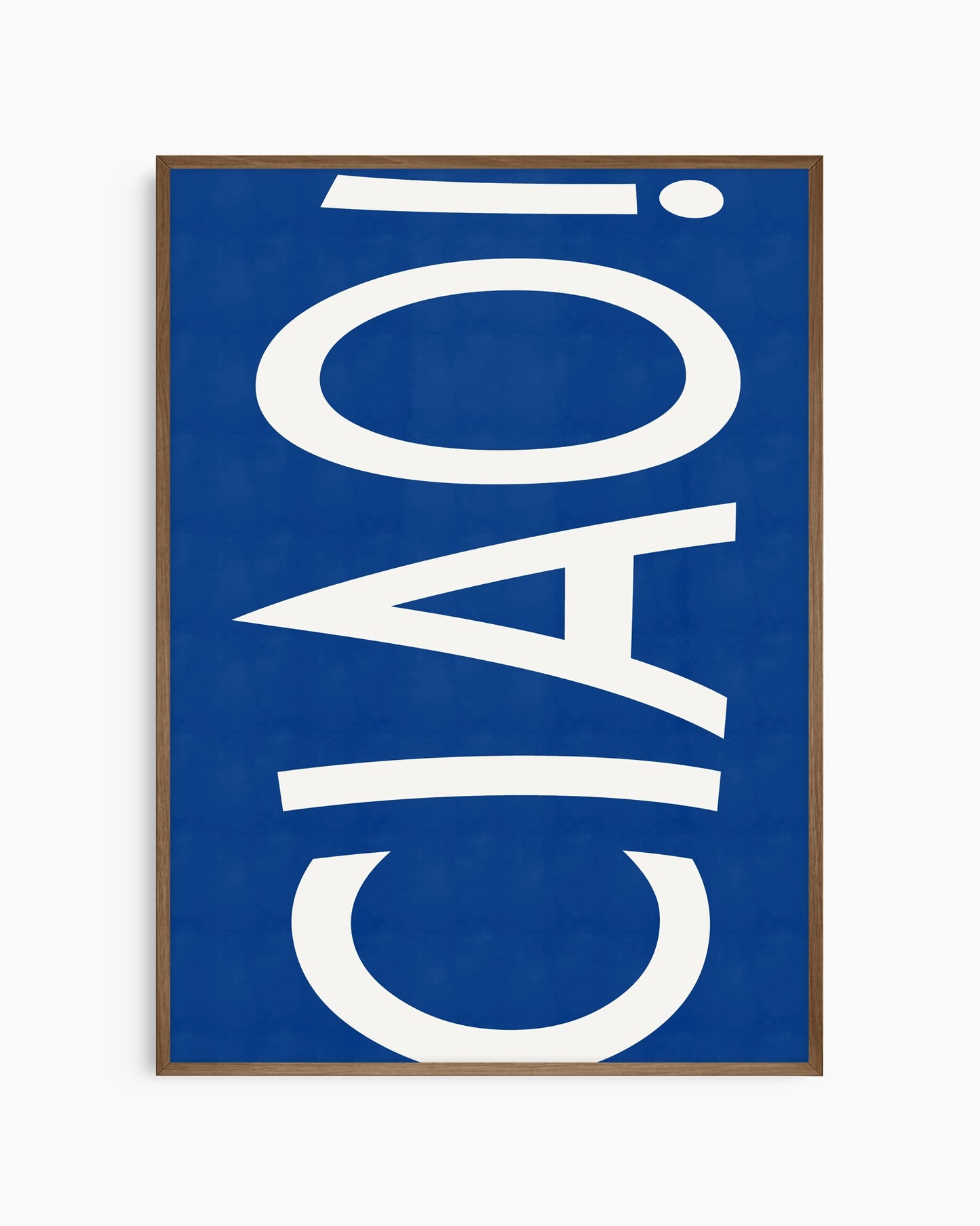 Framed artwork with 'CIAO!' text on a blue background