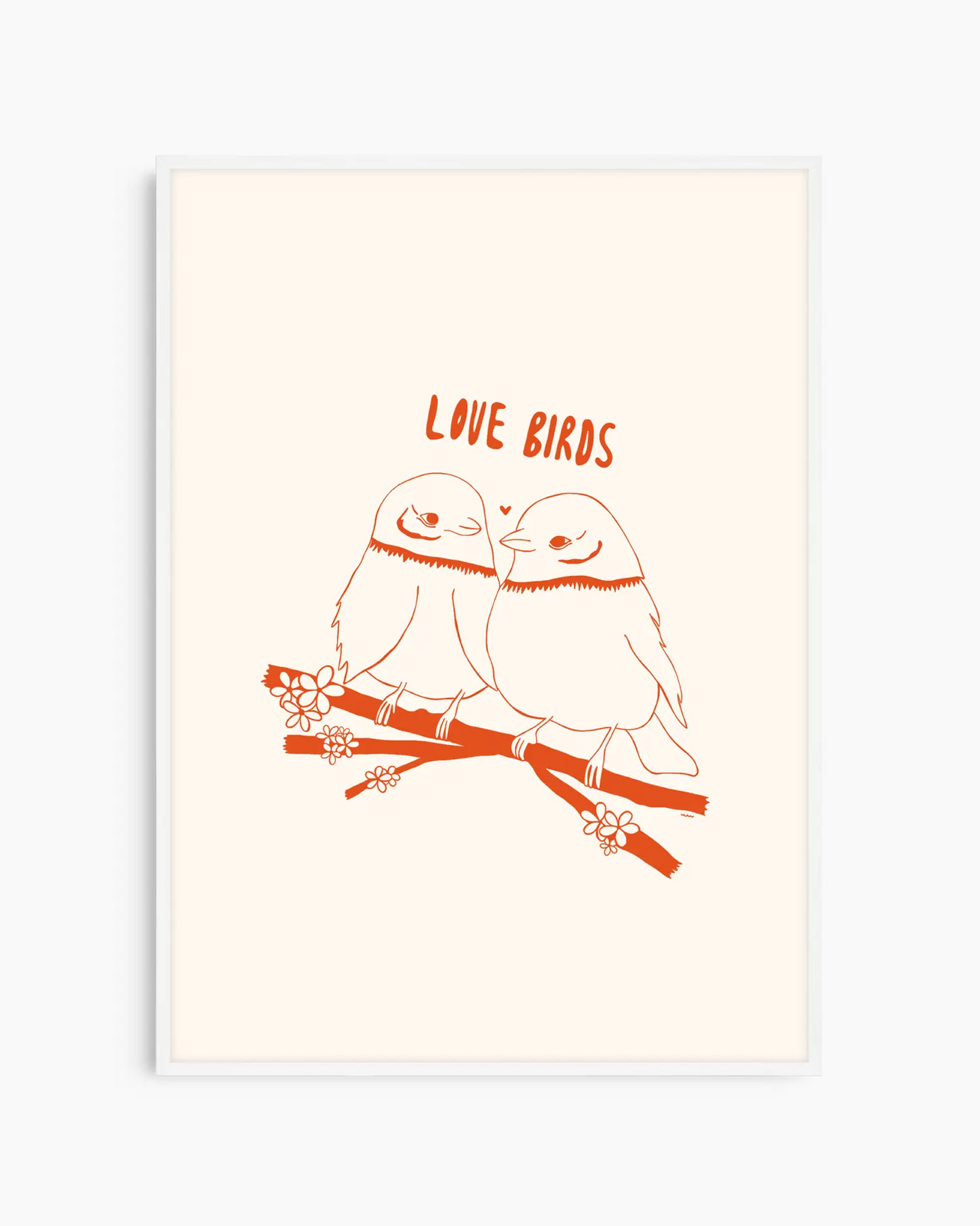 Illustration of two birds sitting on a branch with 'Love Birds' text in orange on a white background.