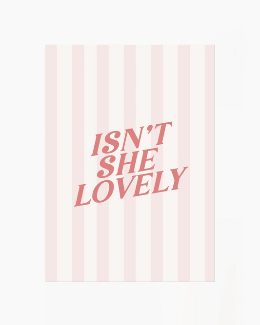 Typography art print with pink diagonal text on a pale striped background, without frame.
