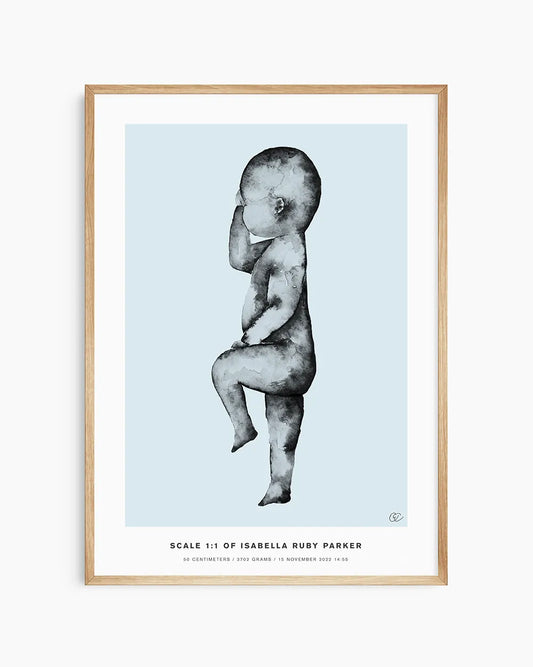 Scandinavian-inspired birth print capturing your child’s birth size
