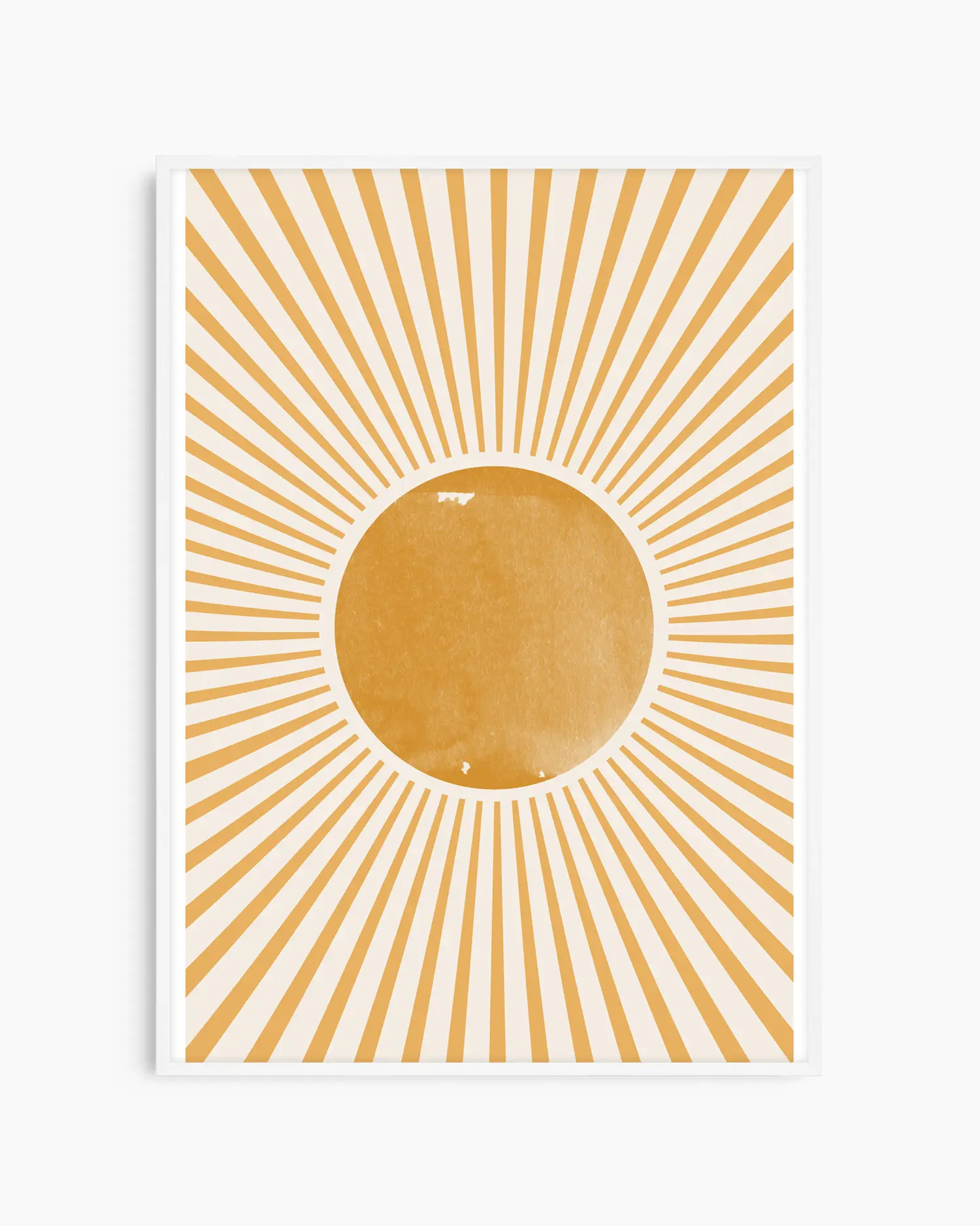 Warm, minimalist wall art in pastel golden yellow tones on a pastel golden yellow background, shown in a white frame.
