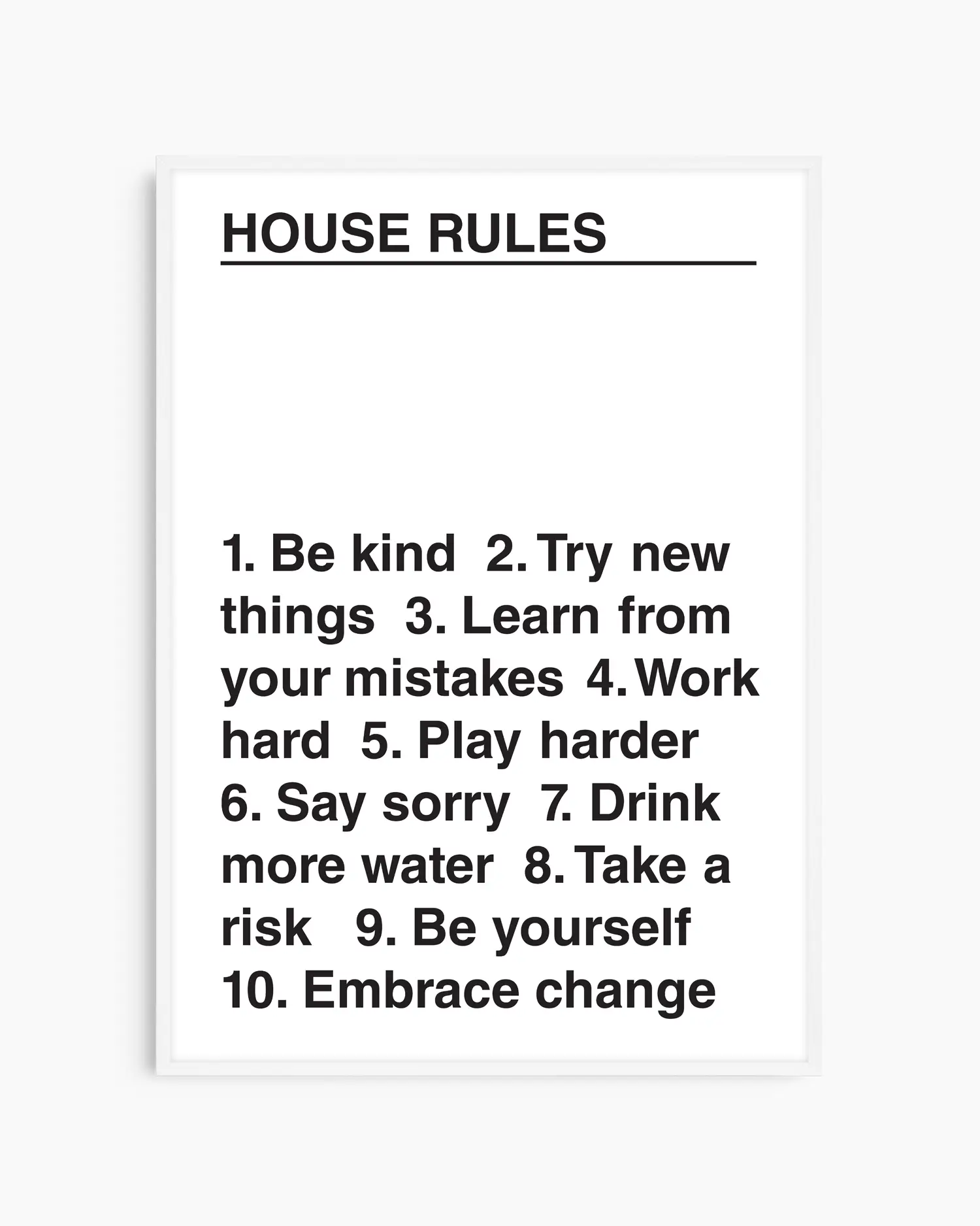 List of house rules on a white background