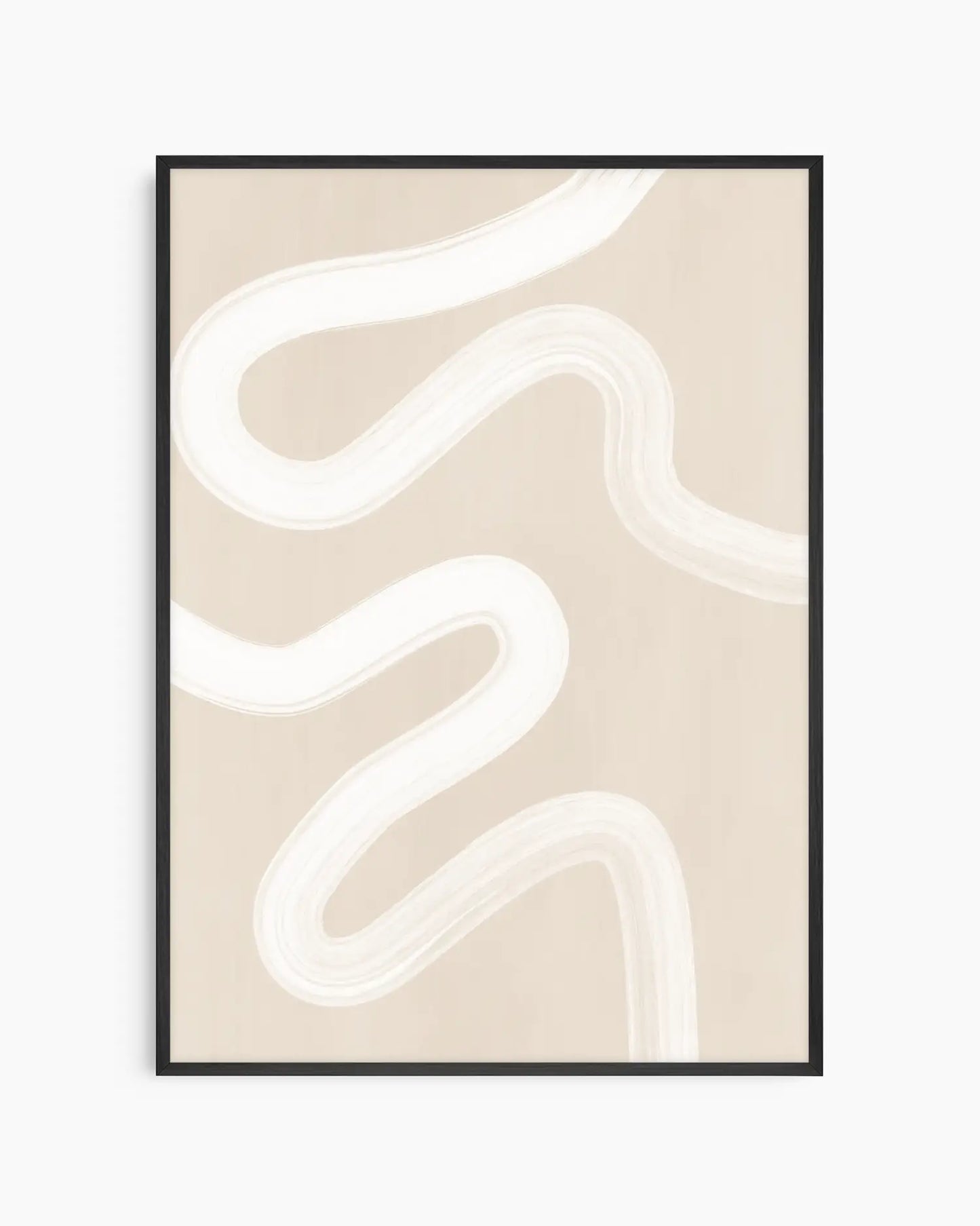 Framed abstract art print with wavy lines on a beige background