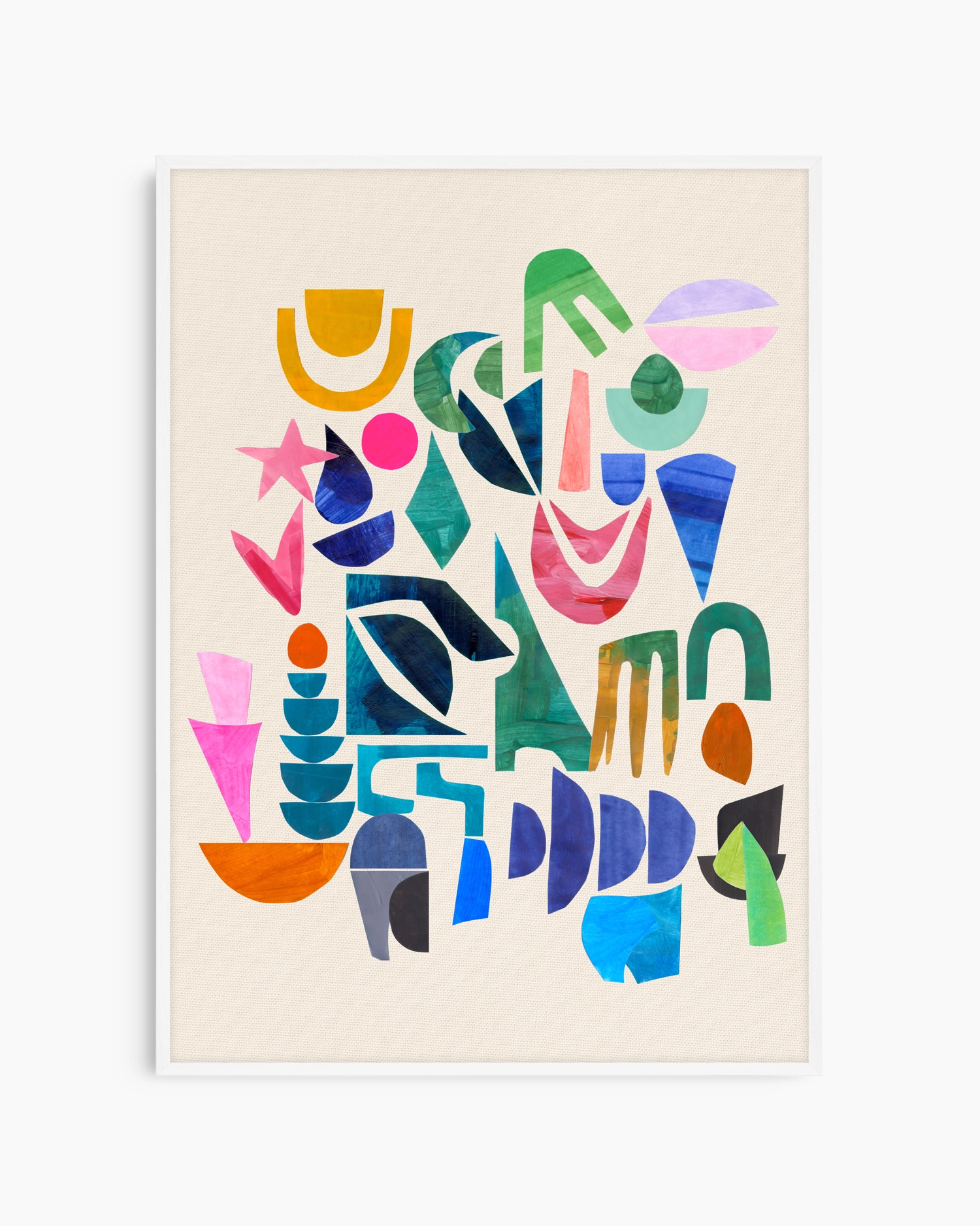 Colorful abstract art print on a beige background