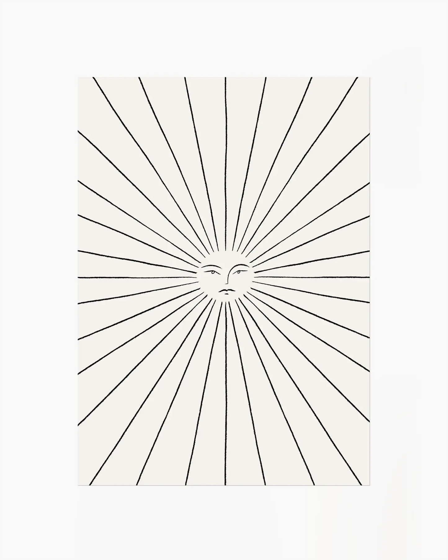 Black sunburst pattern with a central eye design on a white background