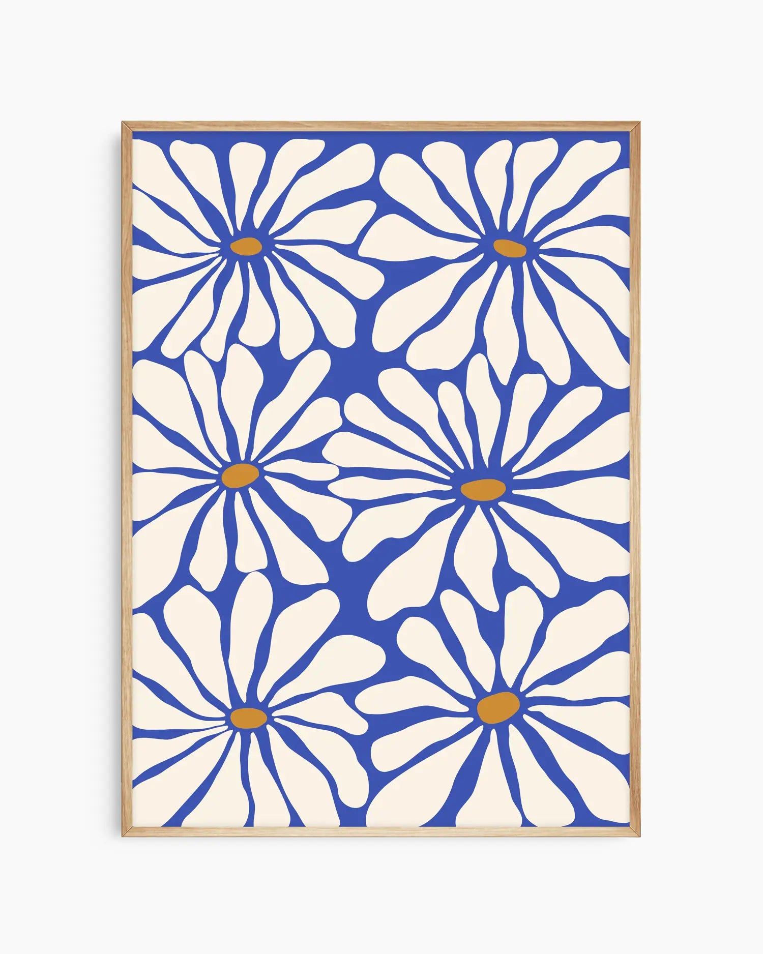 Framed artwork with blue and white floral pattern