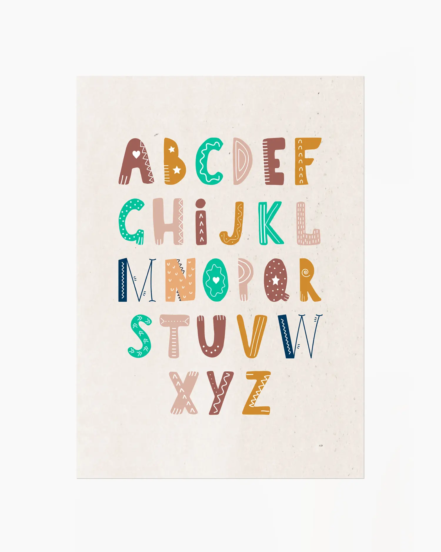Colorful alphabet letters on a white background