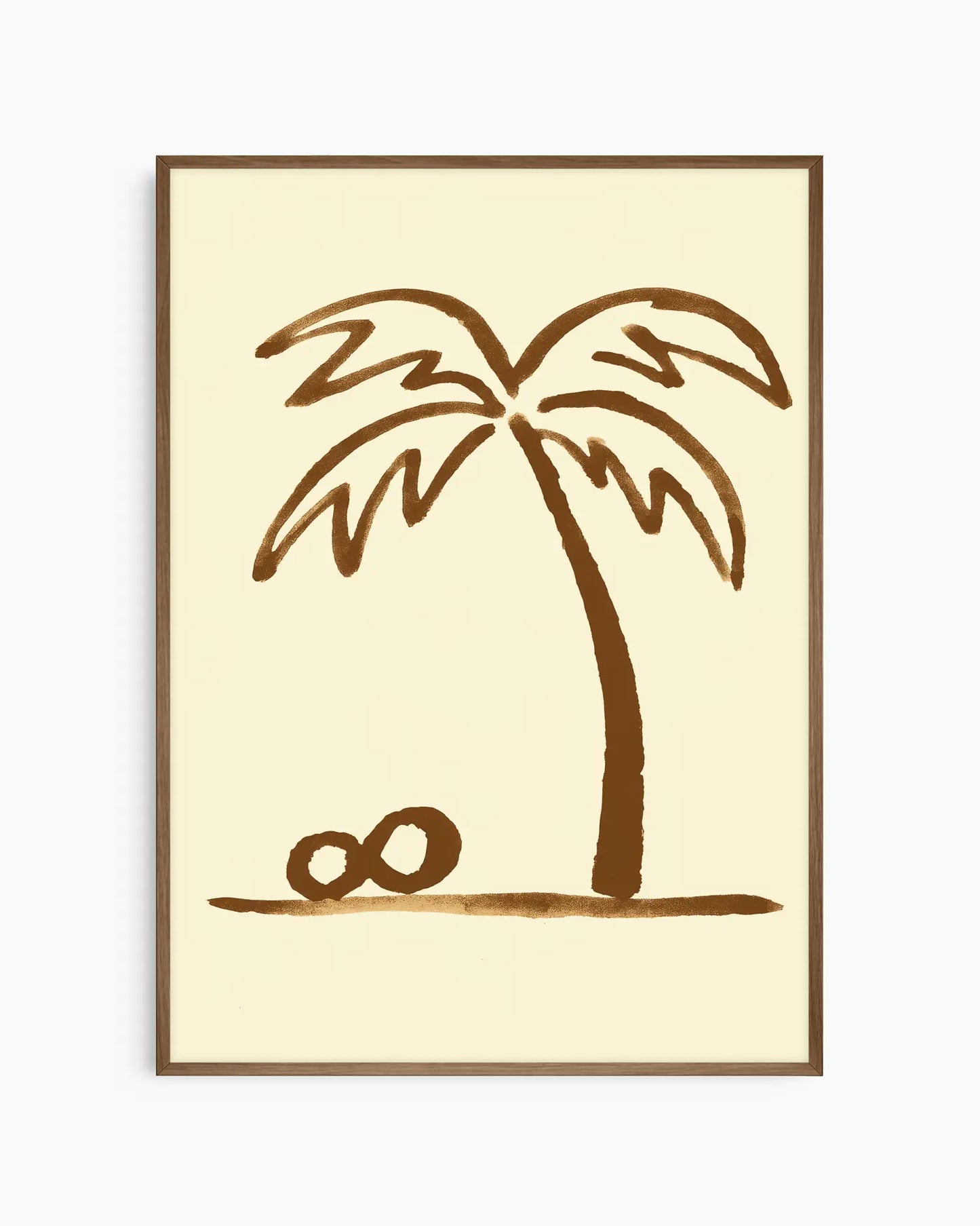 Framed artwork of a palm tree with a sand dollar on a beige background