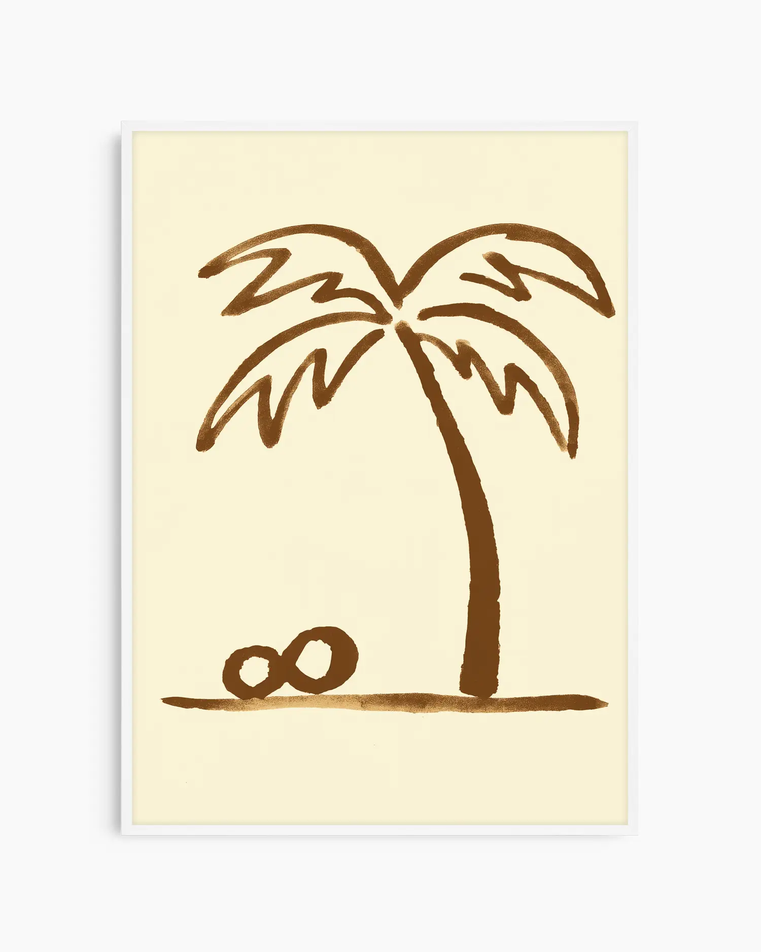 Simplified drawing of a palm tree with a sand dollar on a beige background