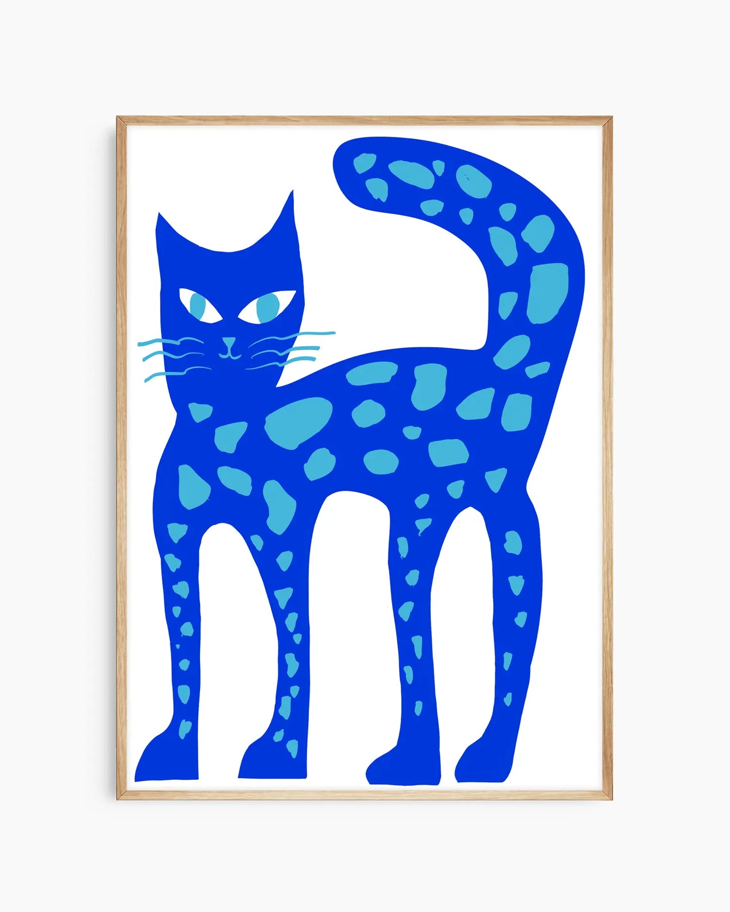 Framed artwork of a blue cat with a white background