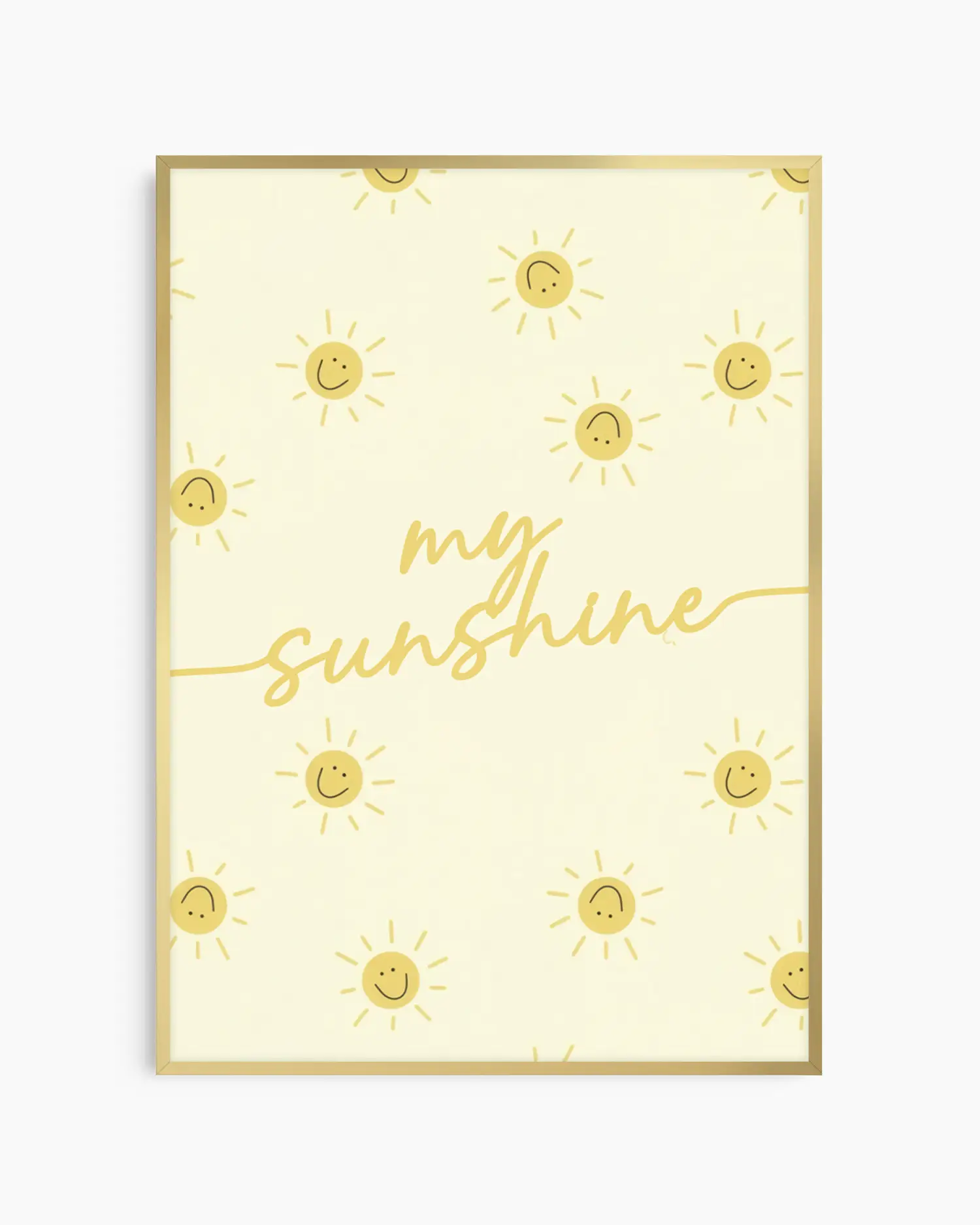 Poster with 'my sunshine' text and sun designs on a light yellow background