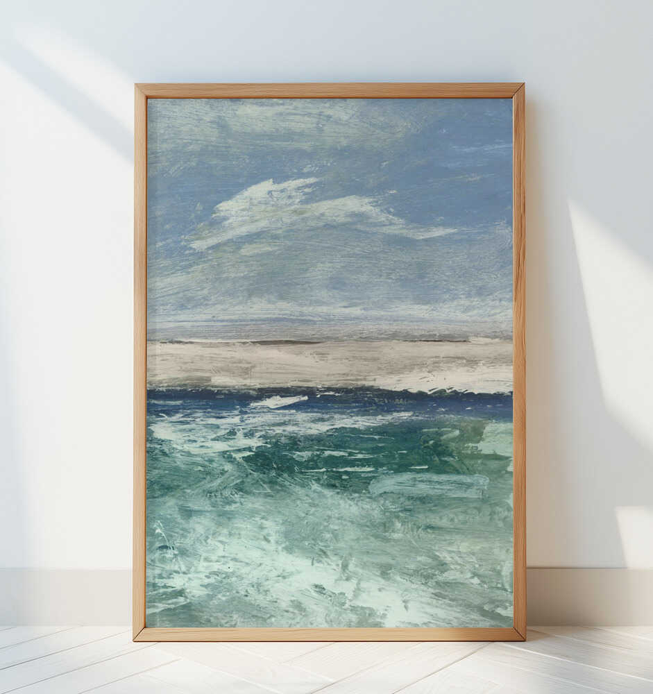 Framed abstract poster with blue and green colours 